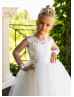 Ivory Lace Glitter Tulle Flower Girl Dress With Removable Train